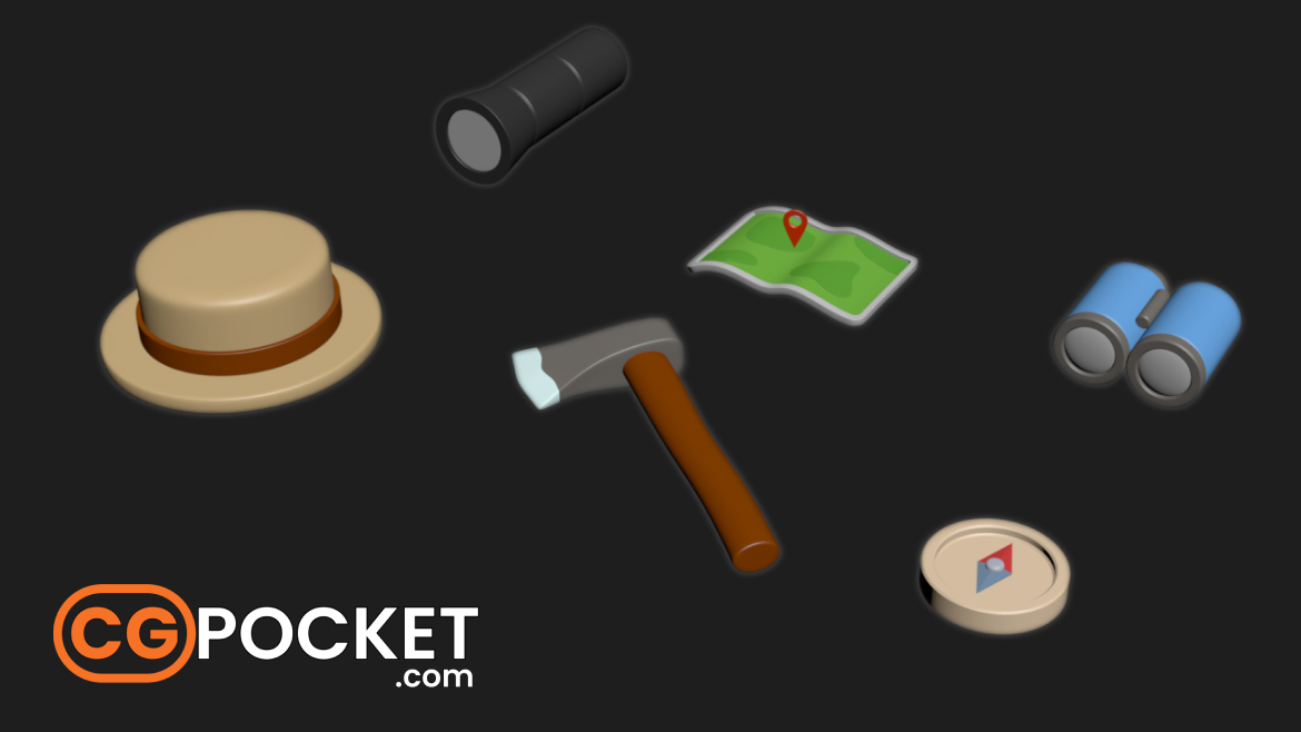 Adventure Explorer Props Collection 3D Model Free Download