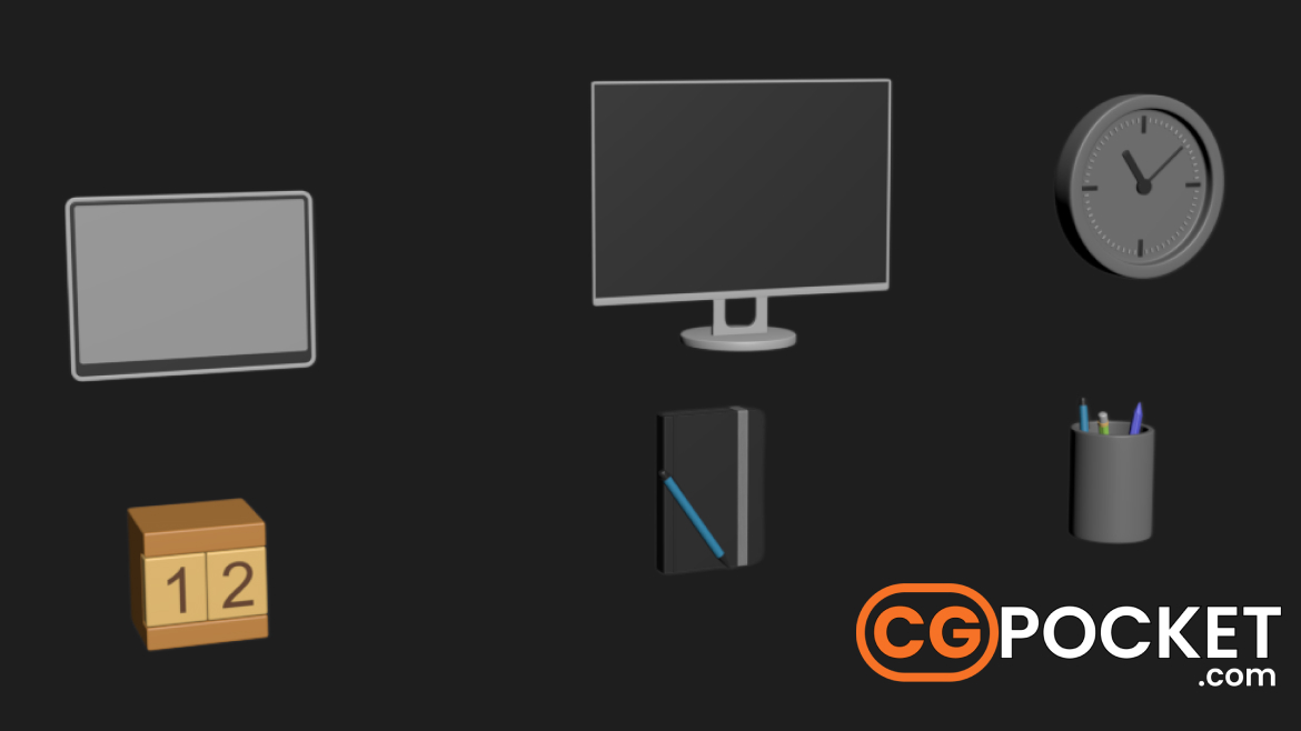 Office & Desk Props 3D Model Collection Free Download