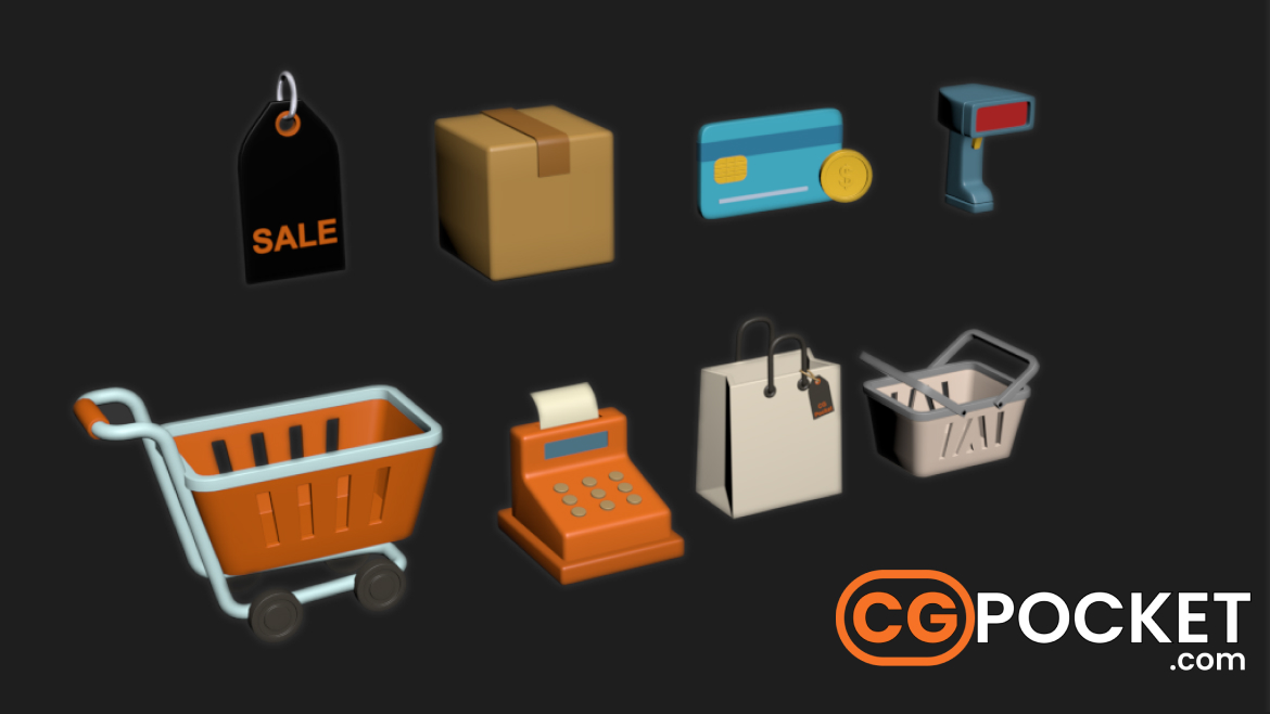 Shopping & Retail Props 3D Model Collection Free Download